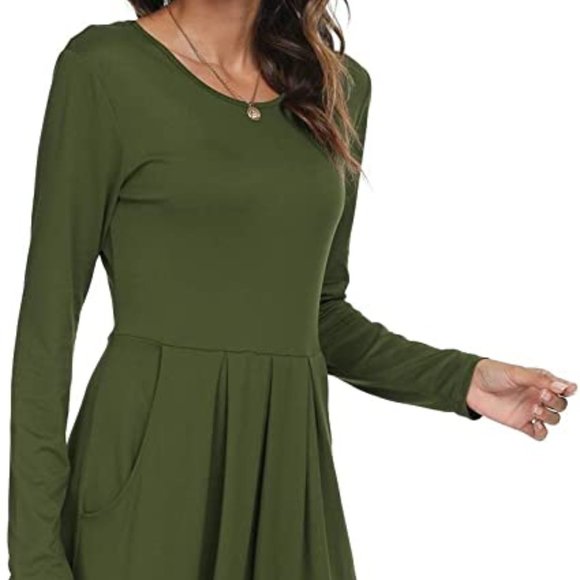 Women's Casual Long Sleeve Flowy Pleated Fall Dresses with Pockets - Picture 5 of 7